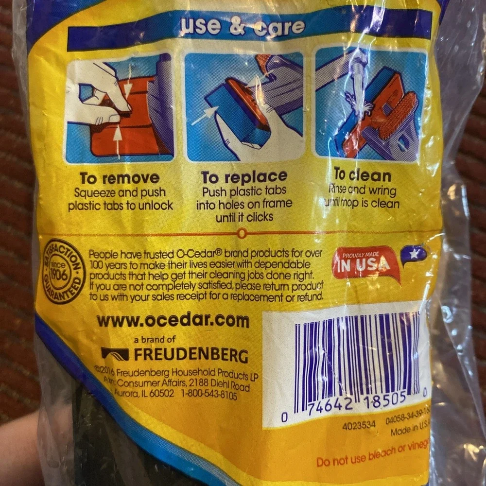 NEW SEALED! O-CEDAR BIG EASY FLAT SPONGE MOP REFILL SNAP-IN TABS DISCONTINUED
